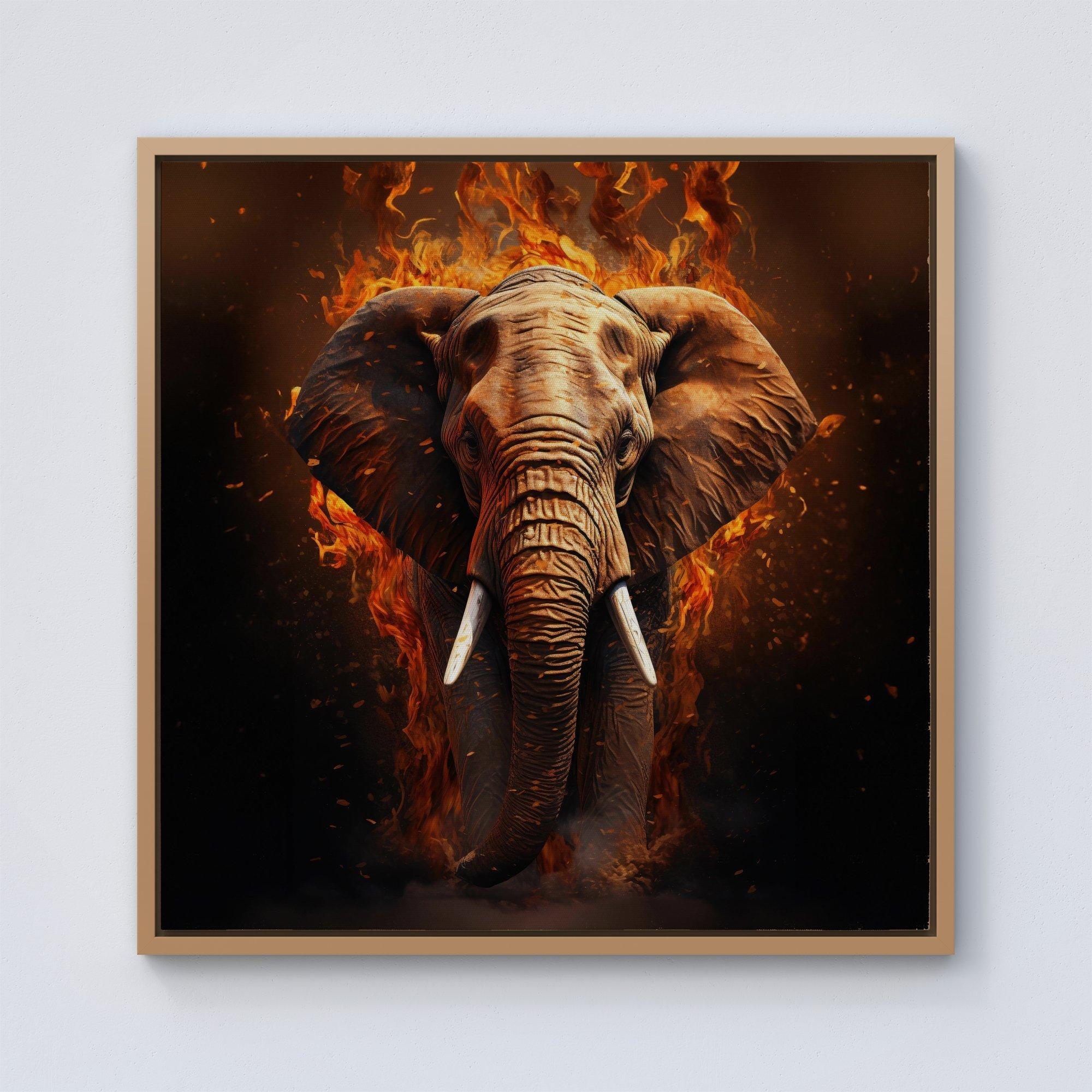 Splashart Elephant and fire Framed Canvas